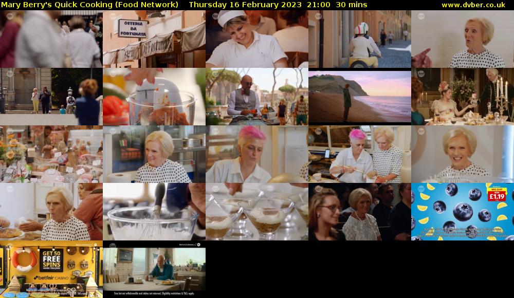 Mary Berry's Quick Cooking (Food Network) Thursday 16 February 2023 21:00 - 21:30