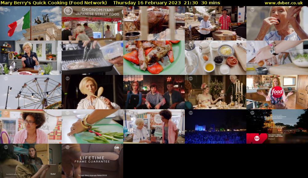 Mary Berry's Quick Cooking (Food Network) Thursday 16 February 2023 21:30 - 22:00
