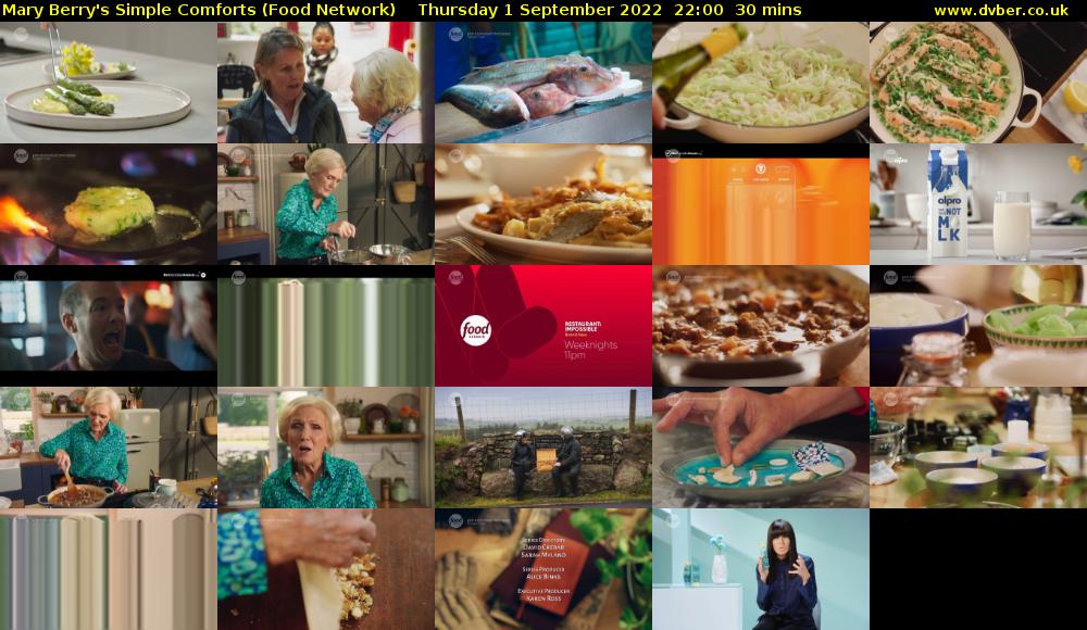 Mary Berry's Simple Comforts (Food Network) Thursday 1 September 2022 22:00 - 22:30