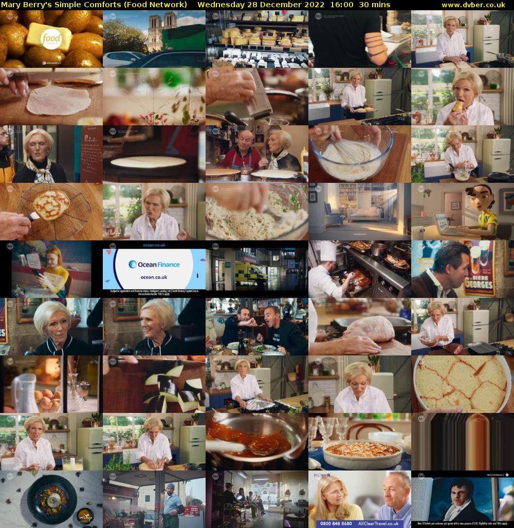 Mary Berry's Simple Comforts (Food Network) Wednesday 28 December 2022 16:00 - 16:30