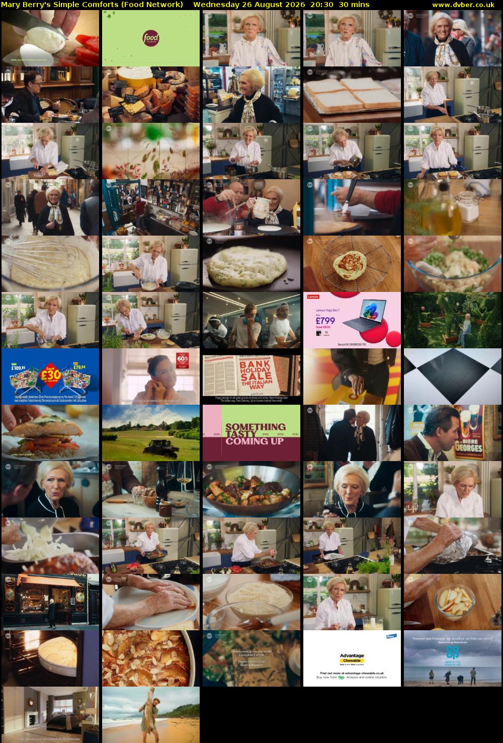 Mary Berry's Simple Comforts (Food Network) Wednesday 26 August 2026 20:30 - 21:00