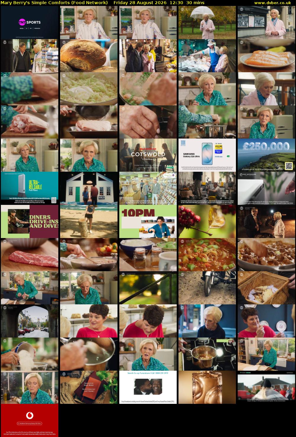 Mary Berry's Simple Comforts (Food Network) Friday 28 August 2026 12:30 - 13:00
