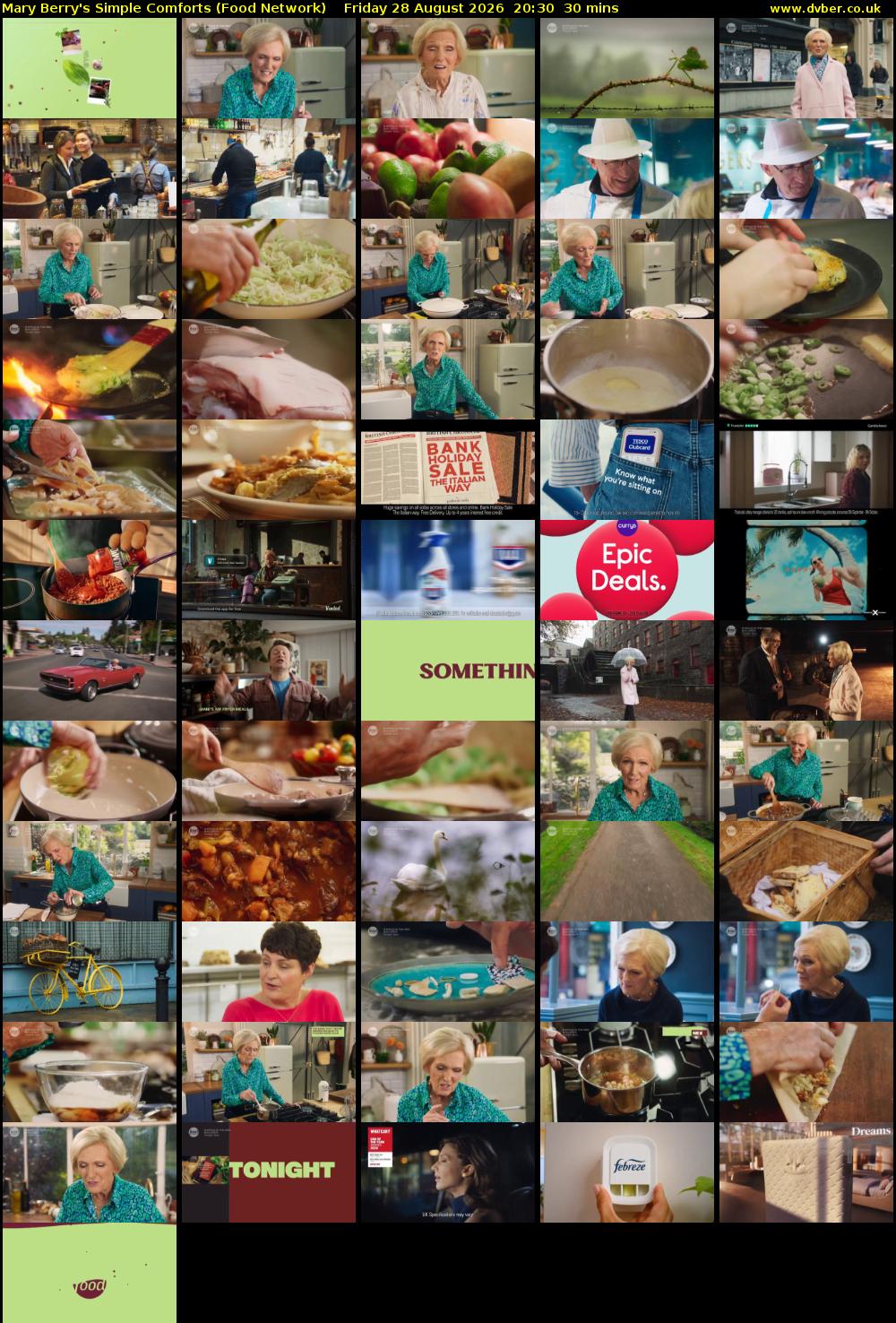 Mary Berry's Simple Comforts (Food Network) Friday 28 August 2026 20:30 - 21:00