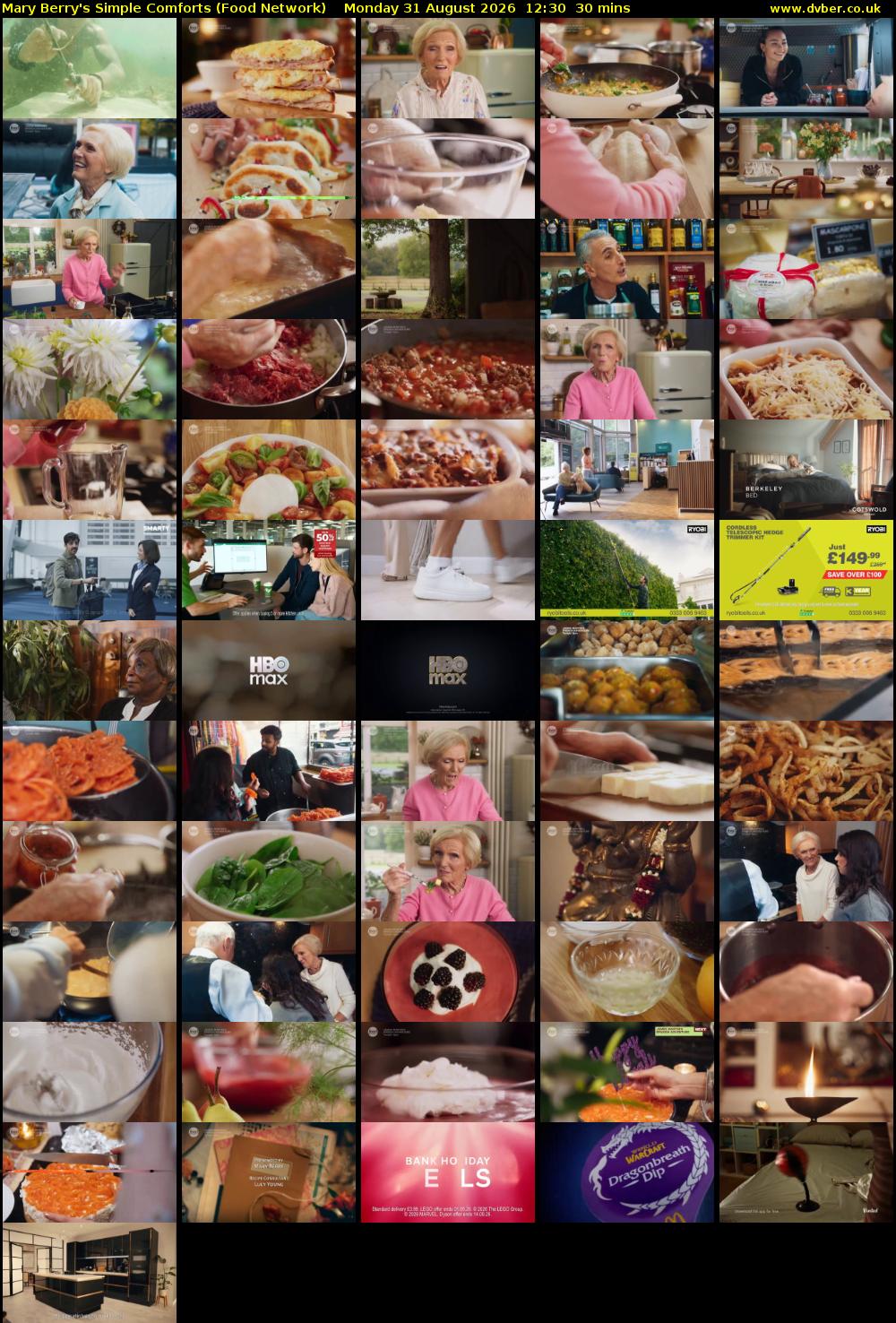 Mary Berry's Simple Comforts (Food Network) Monday 31 August 2026 12:30 - 13:00