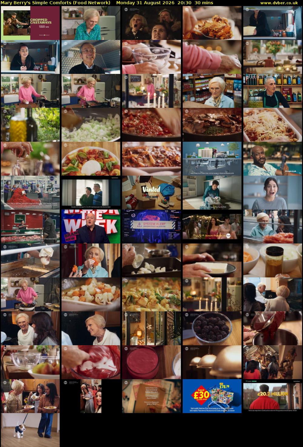 Mary Berry's Simple Comforts (Food Network) Monday 31 August 2026 20:30 - 21:00