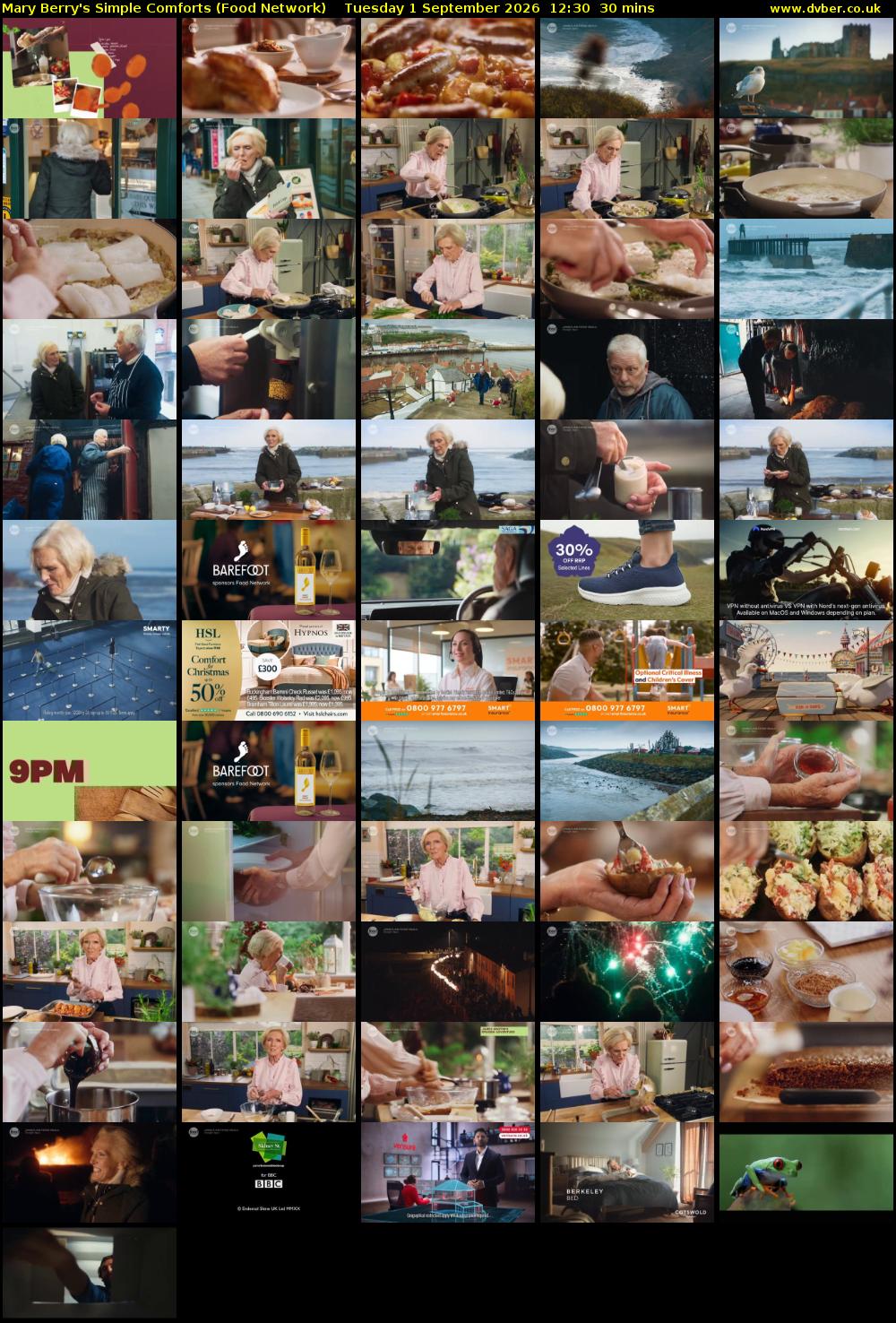 Mary Berry's Simple Comforts (Food Network) Tuesday 1 September 2026 12:30 - 13:00