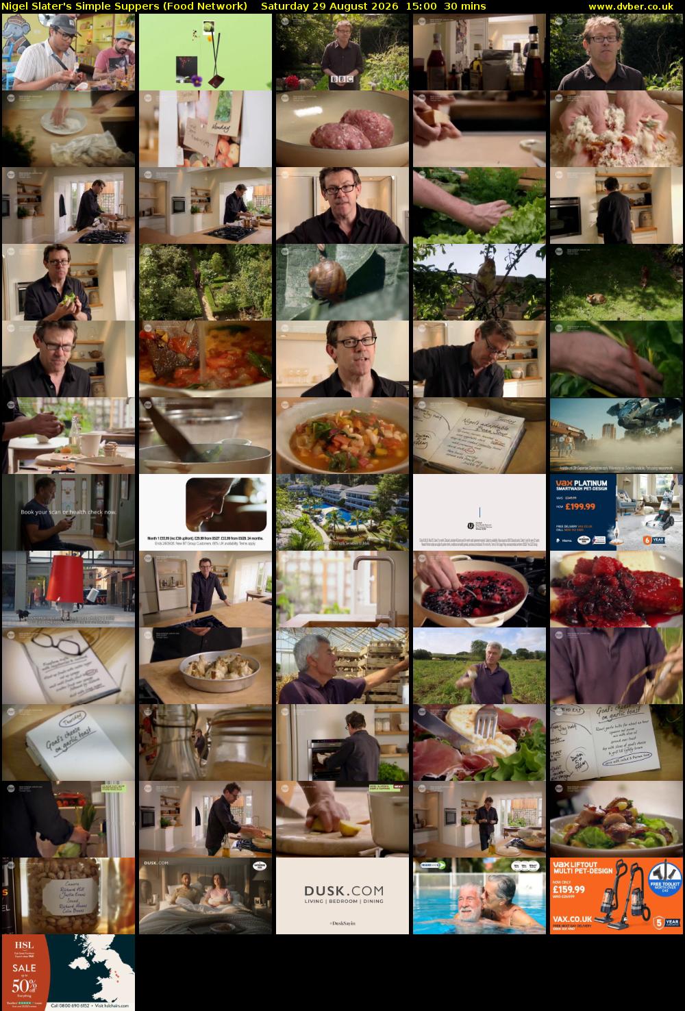Nigel Slater's Simple Suppers (Food Network) Saturday 29 August 2026 15:00 - 15:30
