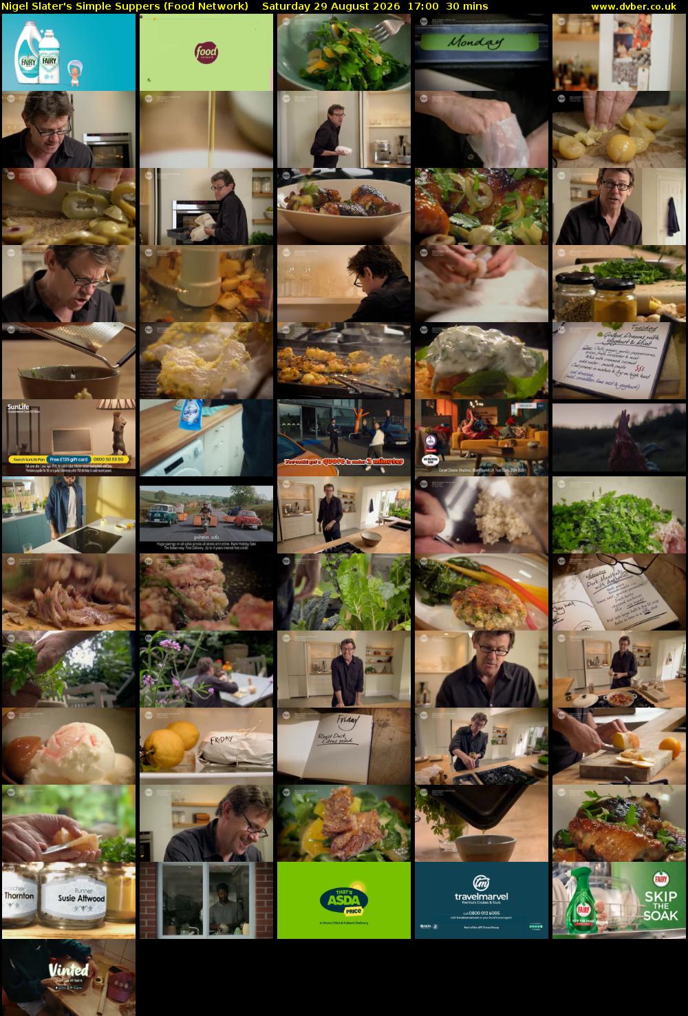 Nigel Slater's Simple Suppers (Food Network) Saturday 29 August 2026 17:00 - 17:30