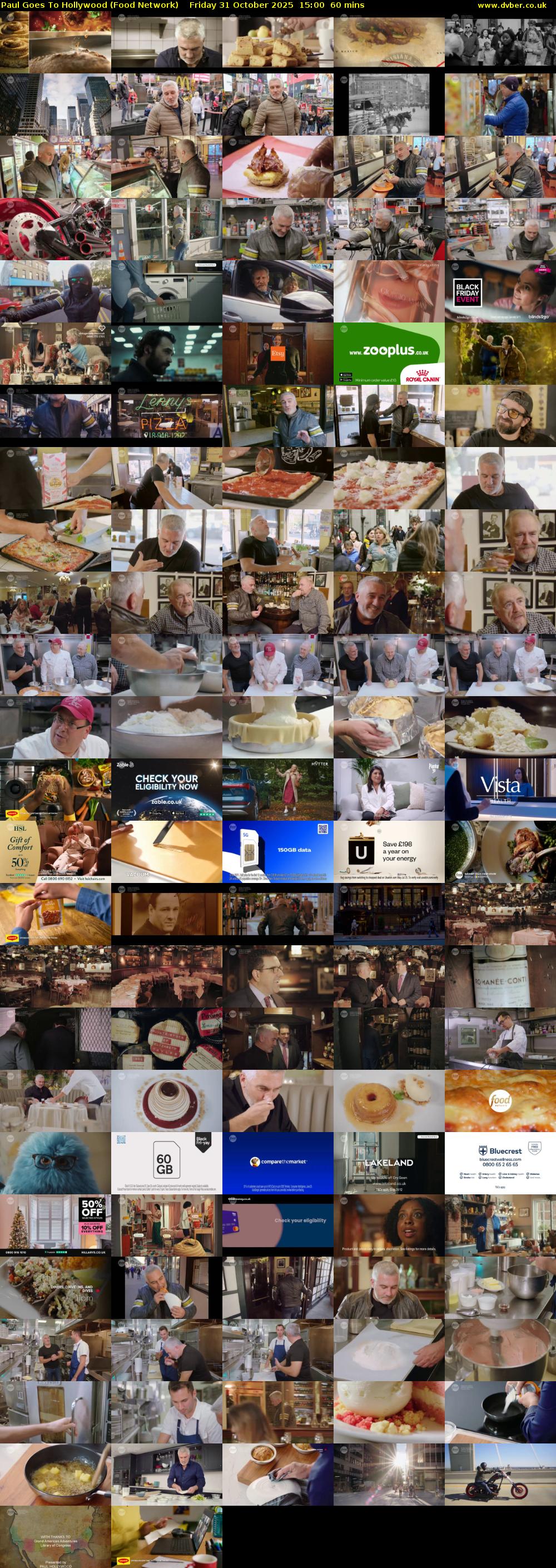 Paul Goes To Hollywood (Food Network) Friday 31 October 2025 15:00 - 16:00