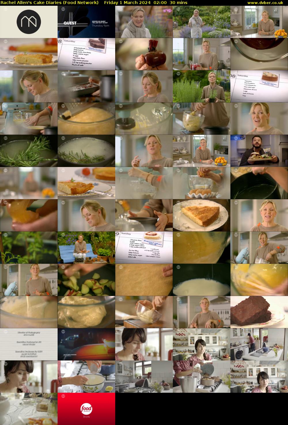 Rachel Allen's Cake Diaries (Food Network) Friday 1 March 2024 02:00 - 02:30