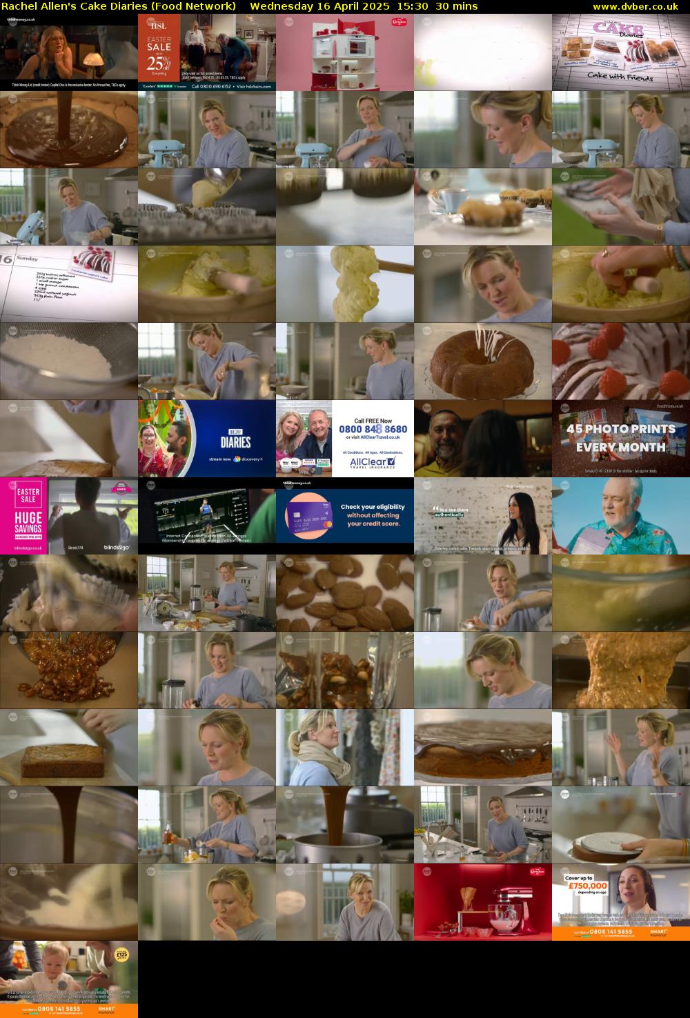 Rachel Allen's Cake Diaries (Food Network) Wednesday 16 April 2025 15:30 - 16:00