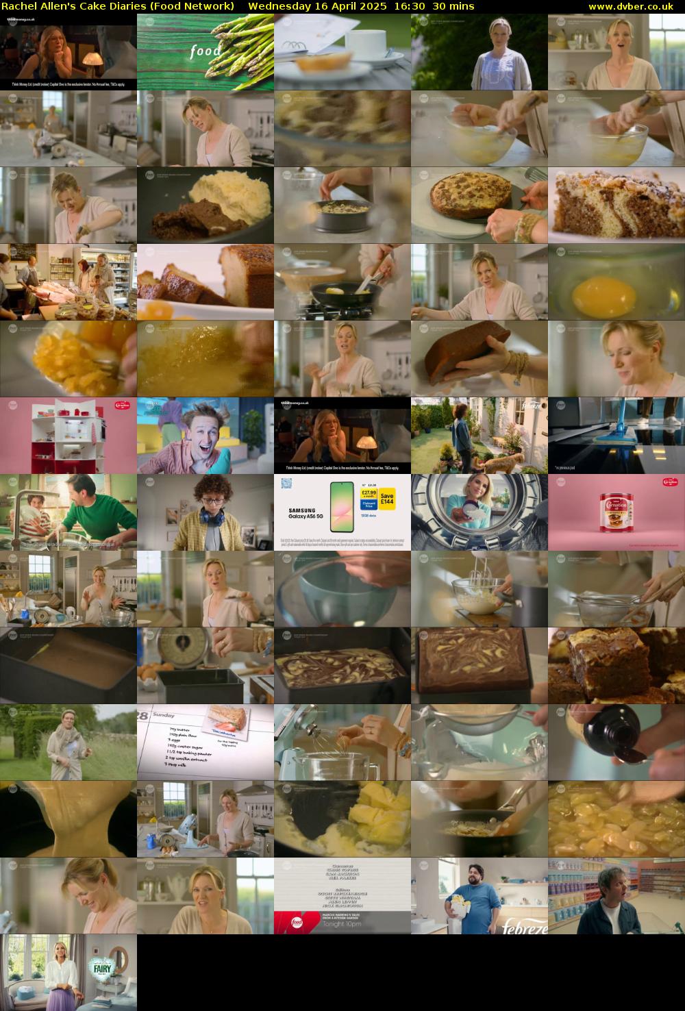 Rachel Allen's Cake Diaries (Food Network) Wednesday 16 April 2025 16:30 - 17:00