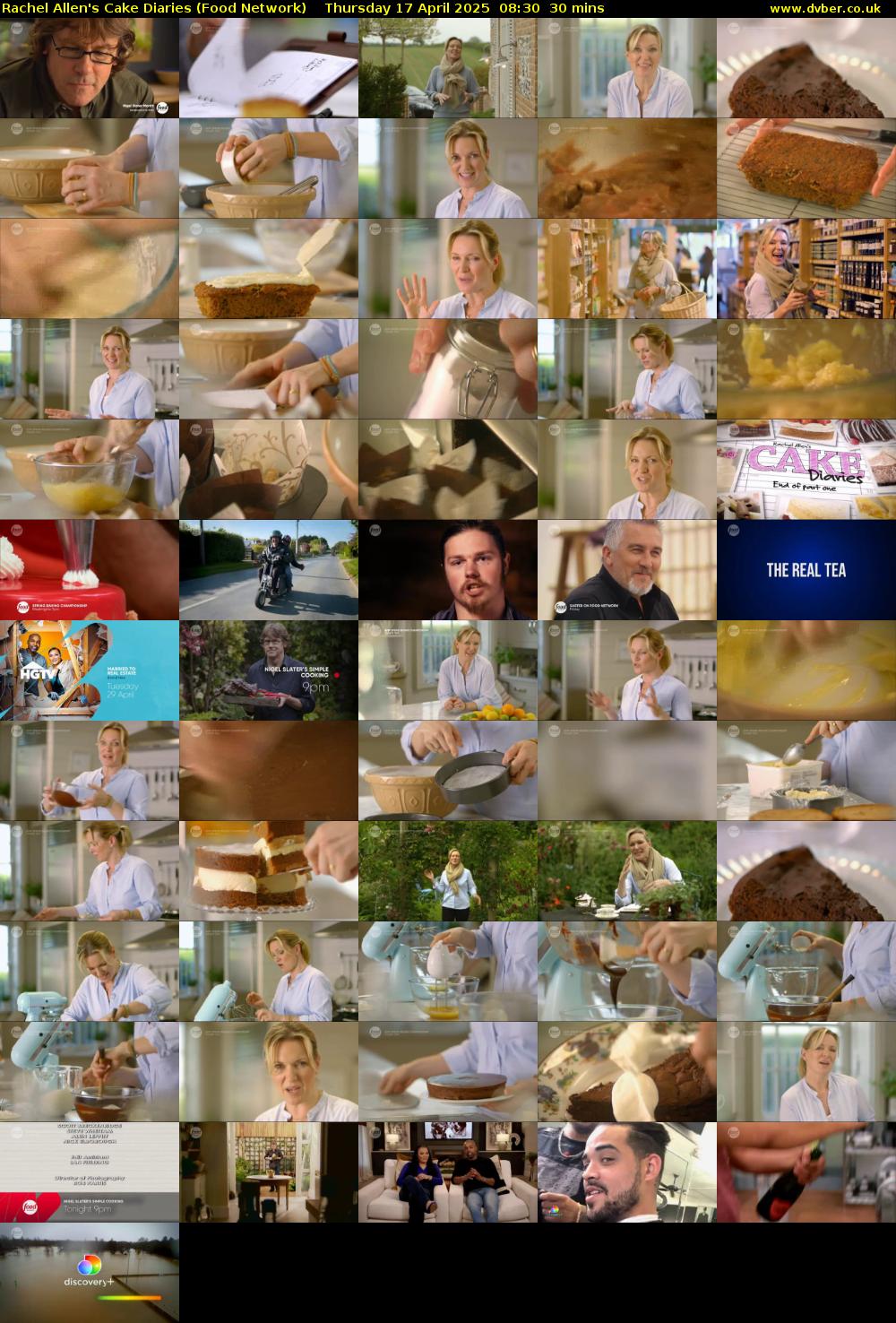 Rachel Allen's Cake Diaries (Food Network) Thursday 17 April 2025 08:30 - 09:00
