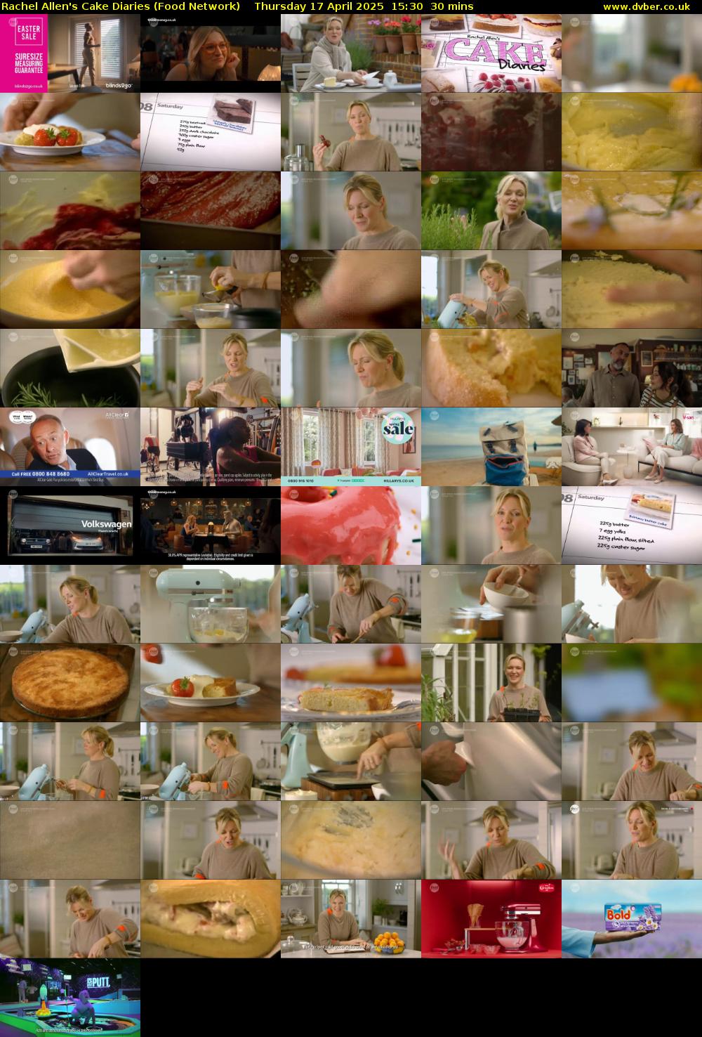 Rachel Allen's Cake Diaries (Food Network) Thursday 17 April 2025 15:30 - 16:00