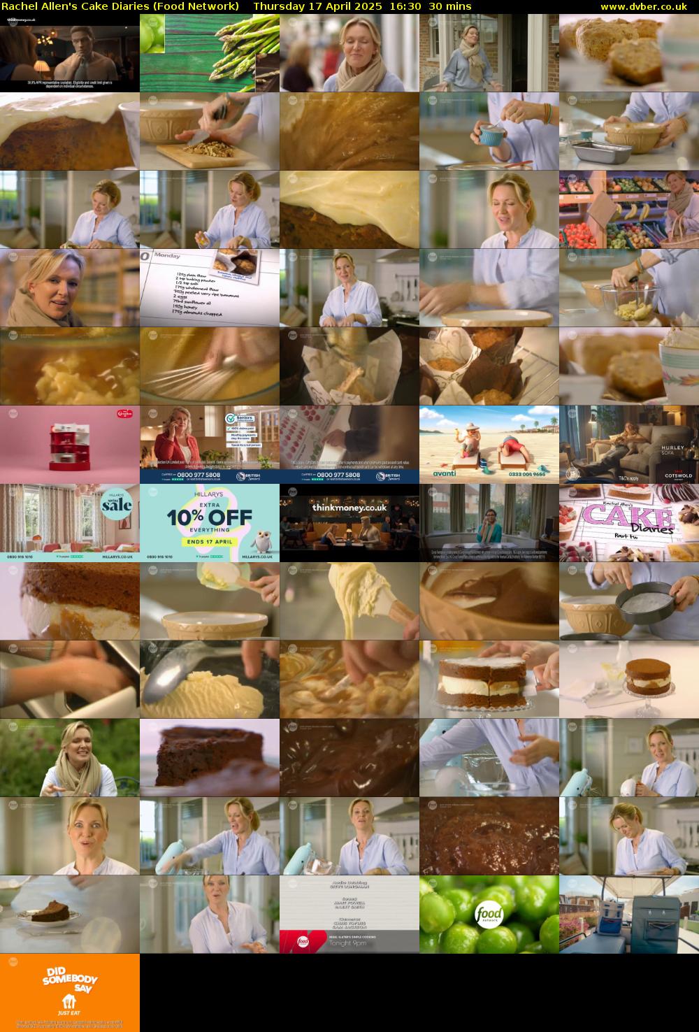 Rachel Allen's Cake Diaries (Food Network) Thursday 17 April 2025 16:30 - 17:00