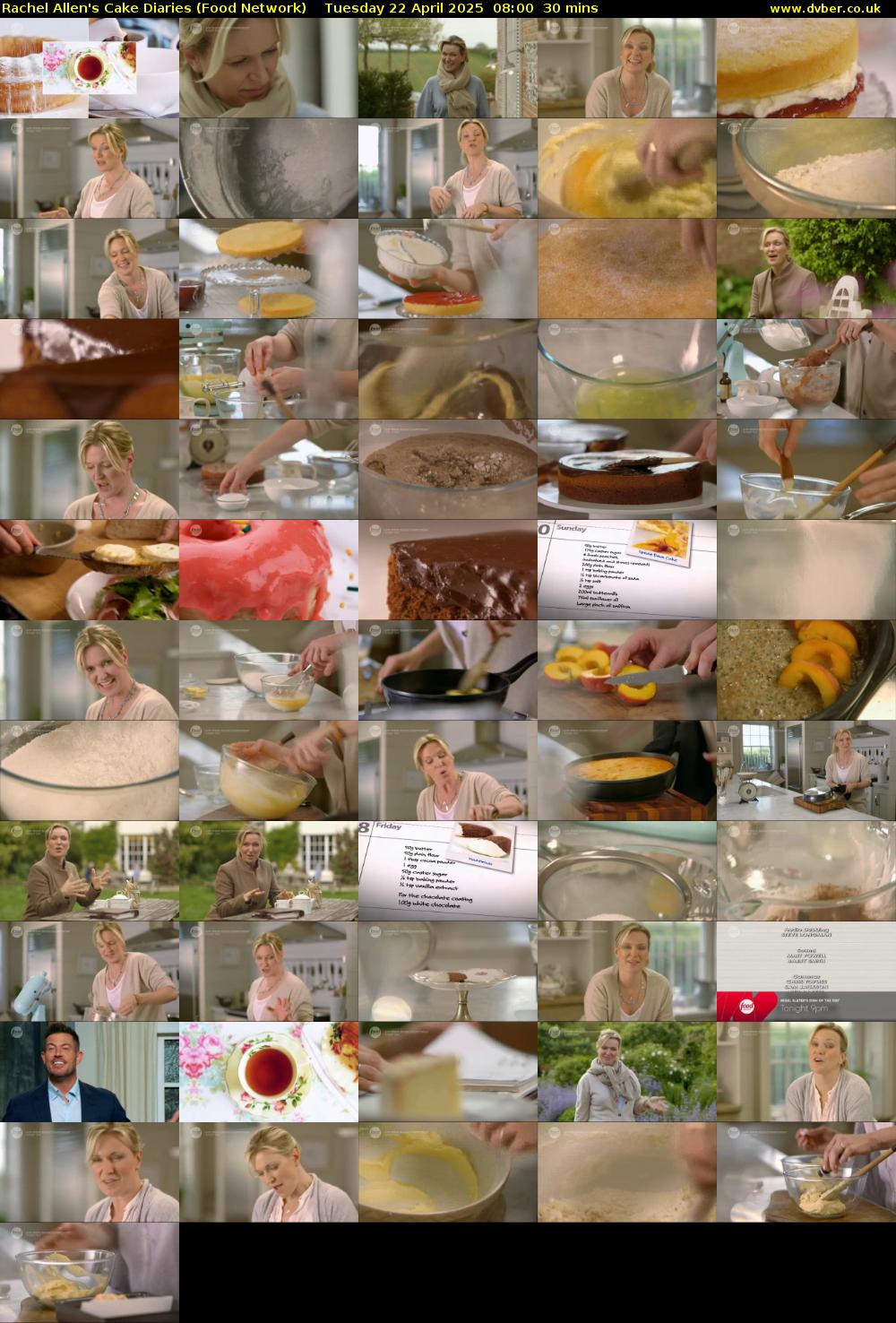 Rachel Allen's Cake Diaries (Food Network) Tuesday 22 April 2025 08:00 - 08:30