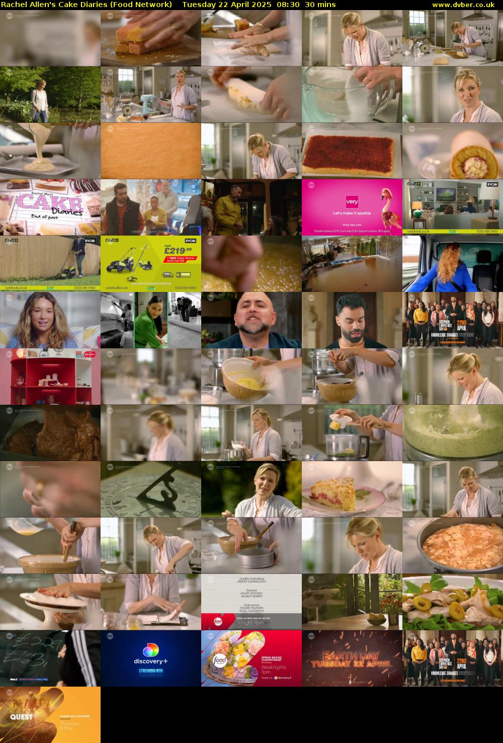 Rachel Allen's Cake Diaries (Food Network) Tuesday 22 April 2025 08:30 - 09:00
