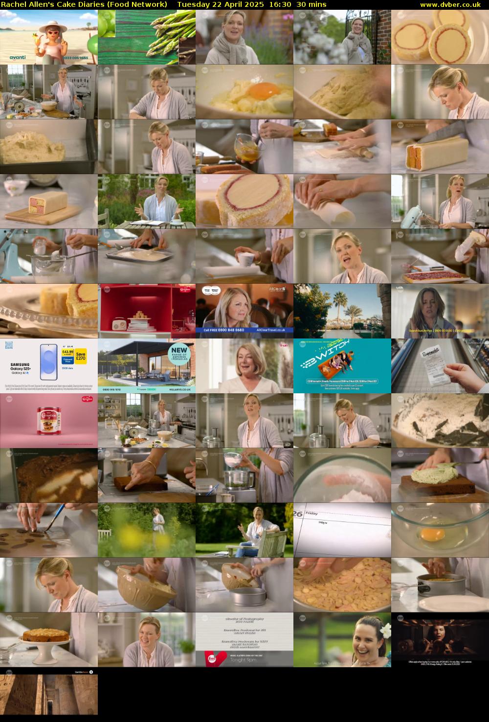 Rachel Allen's Cake Diaries (Food Network) Tuesday 22 April 2025 16:30 - 17:00