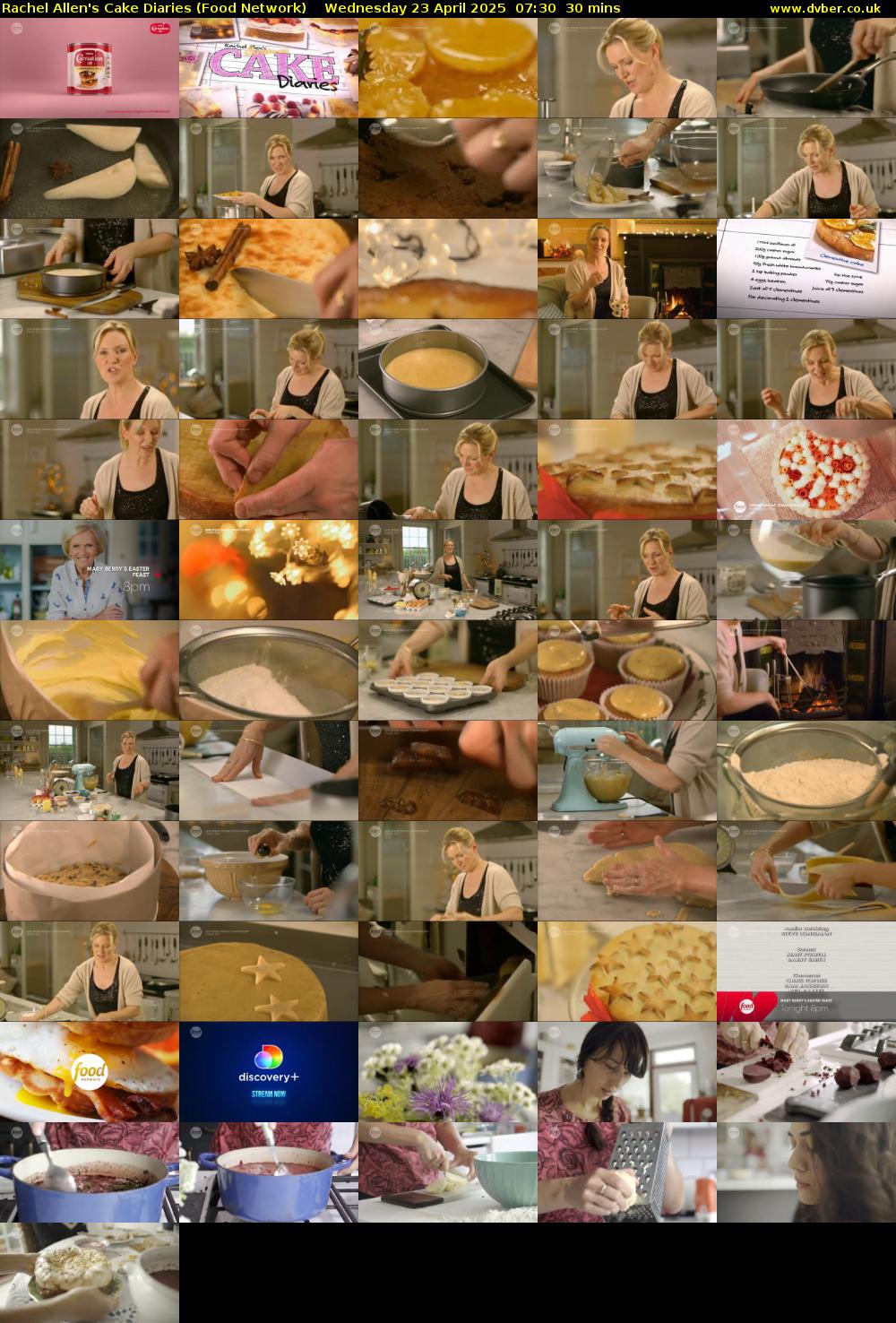 Rachel Allen's Cake Diaries (Food Network) Wednesday 23 April 2025 07:30 - 08:00
