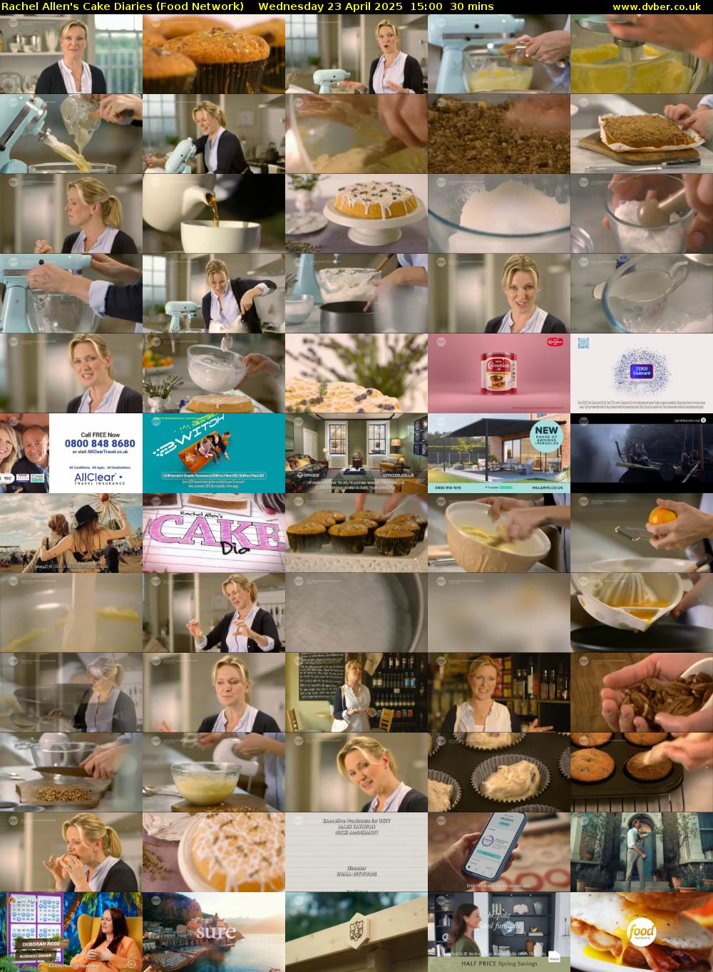 Rachel Allen's Cake Diaries (Food Network) Wednesday 23 April 2025 15:00 - 15:30