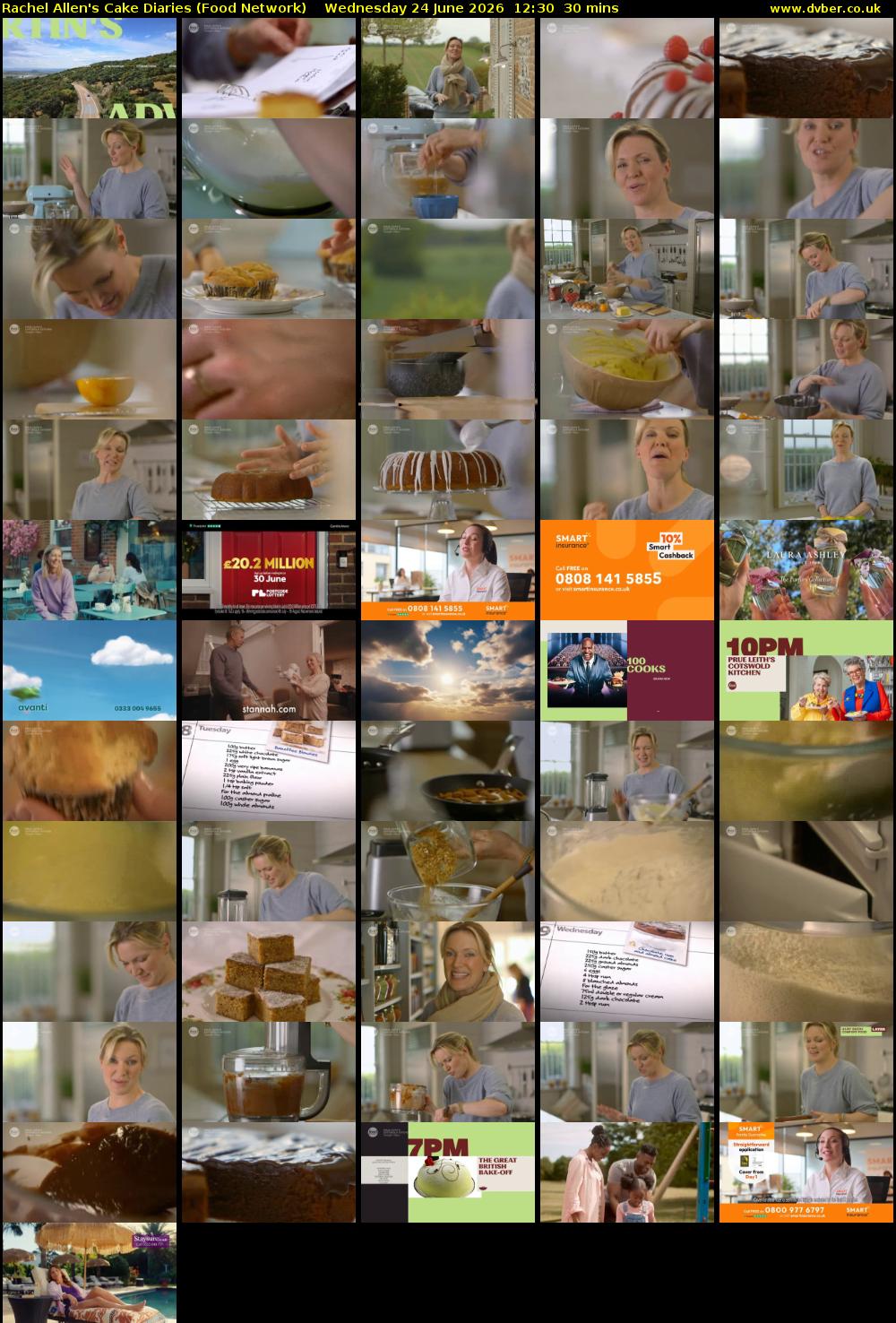 Rachel Allen's Cake Diaries (Food Network) Wednesday 24 June 2026 12:30 - 13:00