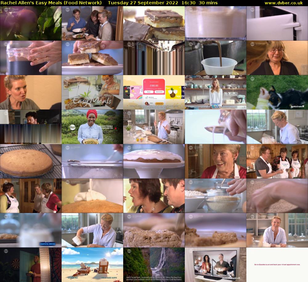 Rachel Allen's Easy Meals (Food Network) Tuesday 27 September 2022 16:30 - 17:00
