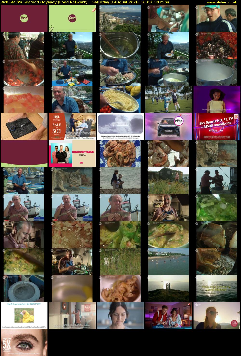 Rick Stein's Seafood Odyssey (Food Network) Saturday 8 August 2026 16:00 - 16:30