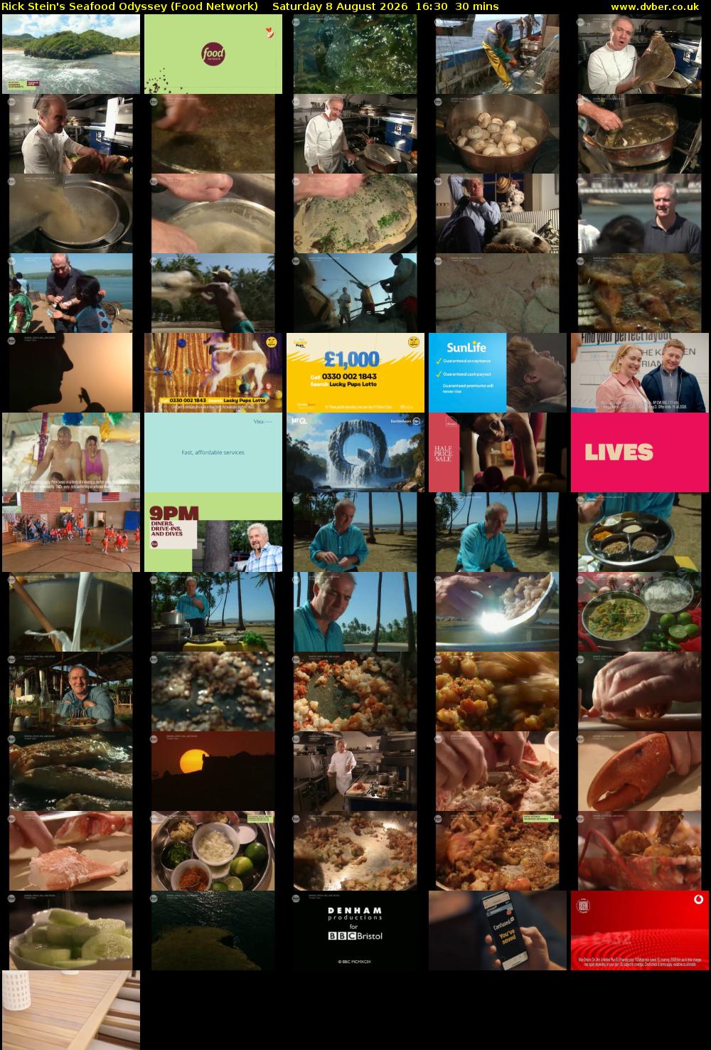 Rick Stein's Seafood Odyssey (Food Network) Saturday 8 August 2026 16:30 - 17:00