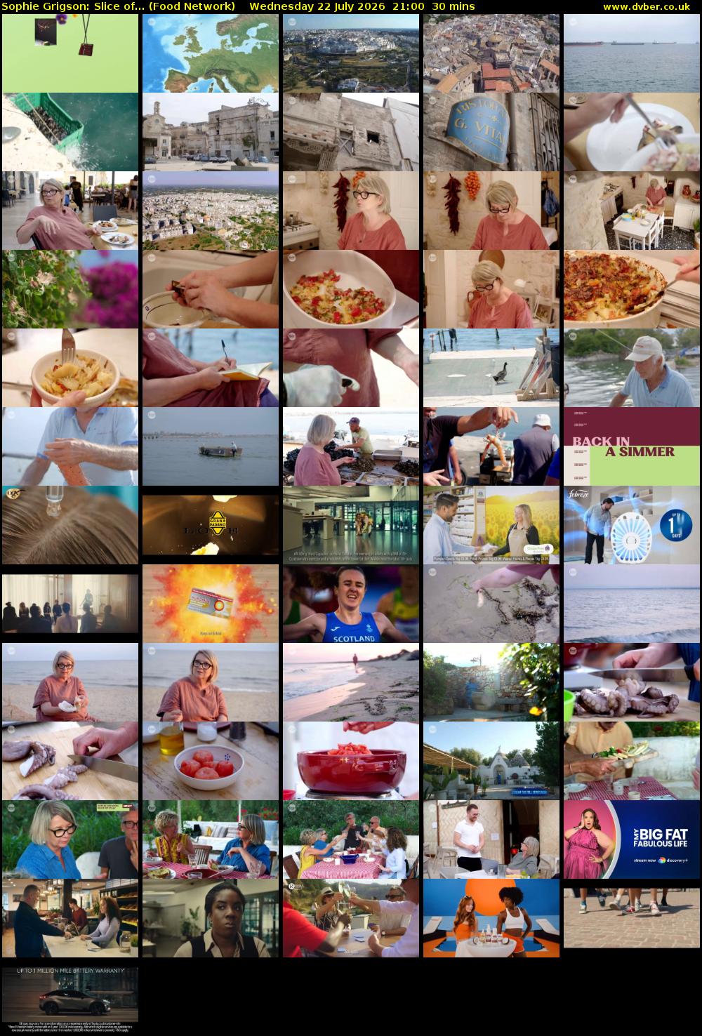 Sophie Grigson: Slice of... (Food Network) Wednesday 22 July 2026 21:00 - 21:30