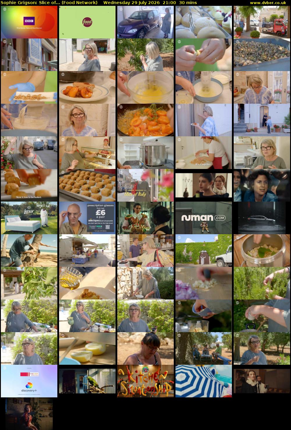 Sophie Grigson: Slice of... (Food Network) Wednesday 29 July 2026 21:00 - 21:30