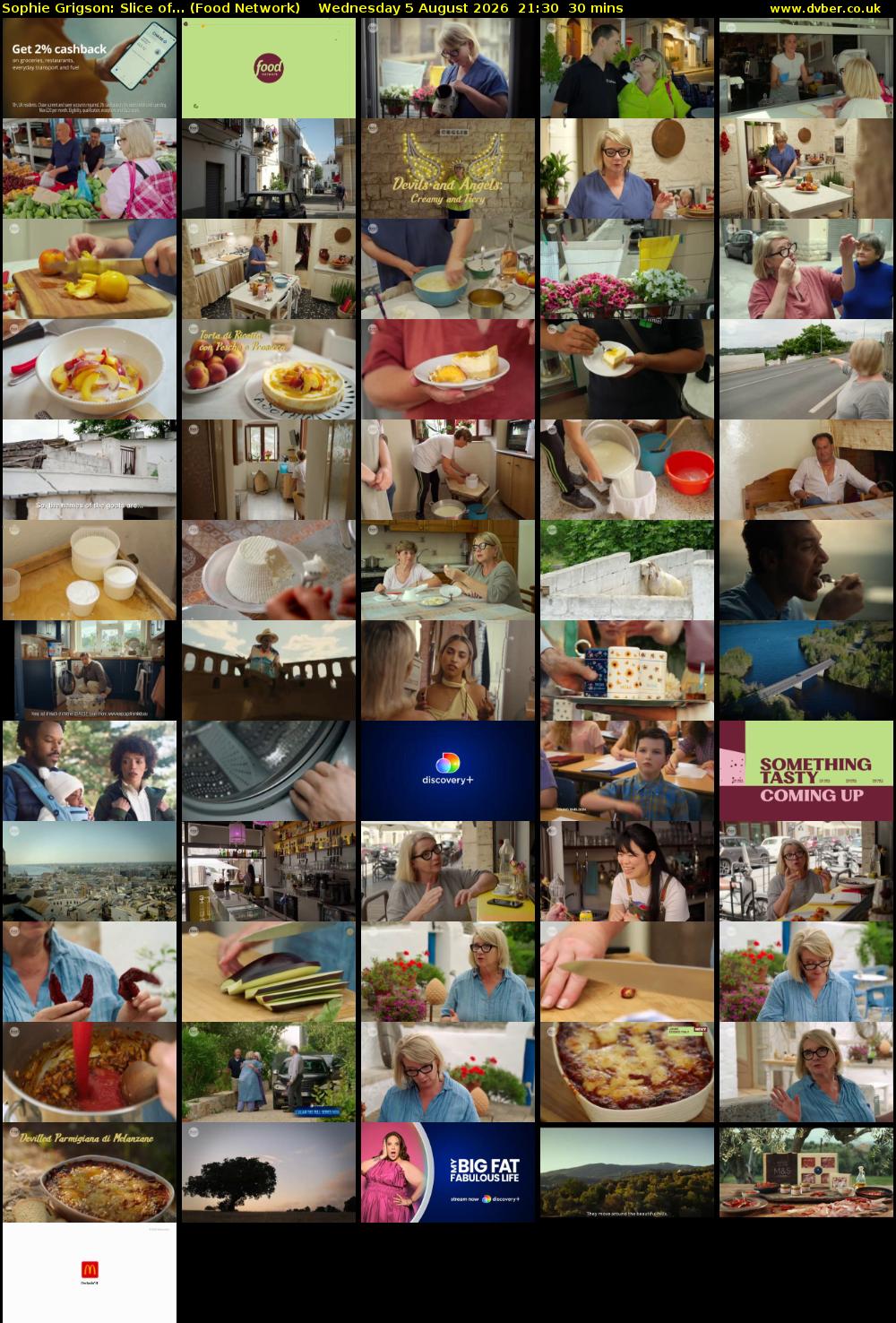 Sophie Grigson: Slice of... (Food Network) Wednesday 5 August 2026 21:30 - 22:00