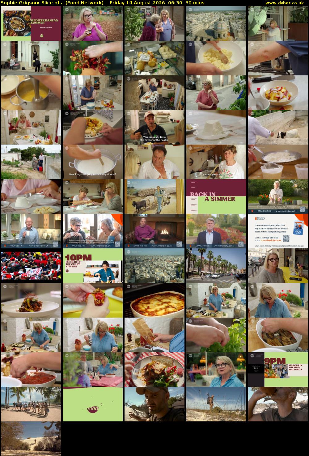 Sophie Grigson: Slice of... (Food Network) Friday 14 August 2026 06:30 - 07:00