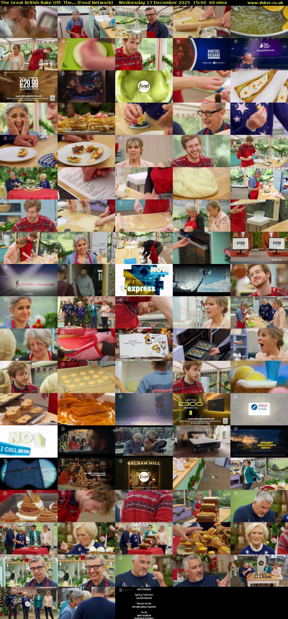 The Great British Bake Off: The... (Food Network) Wednesday 17 December 2025 15:00 - 16:00