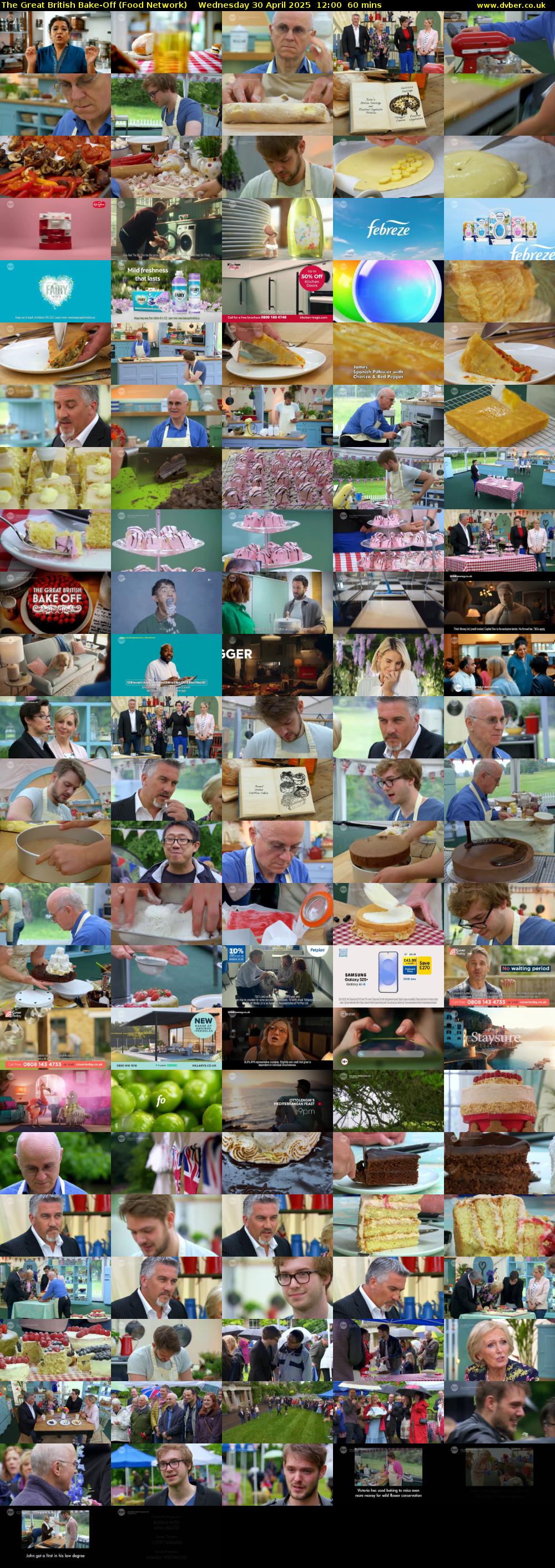 The Great British Bake-Off (Food Network) Wednesday 30 April 2025 12:00 - 13:00
