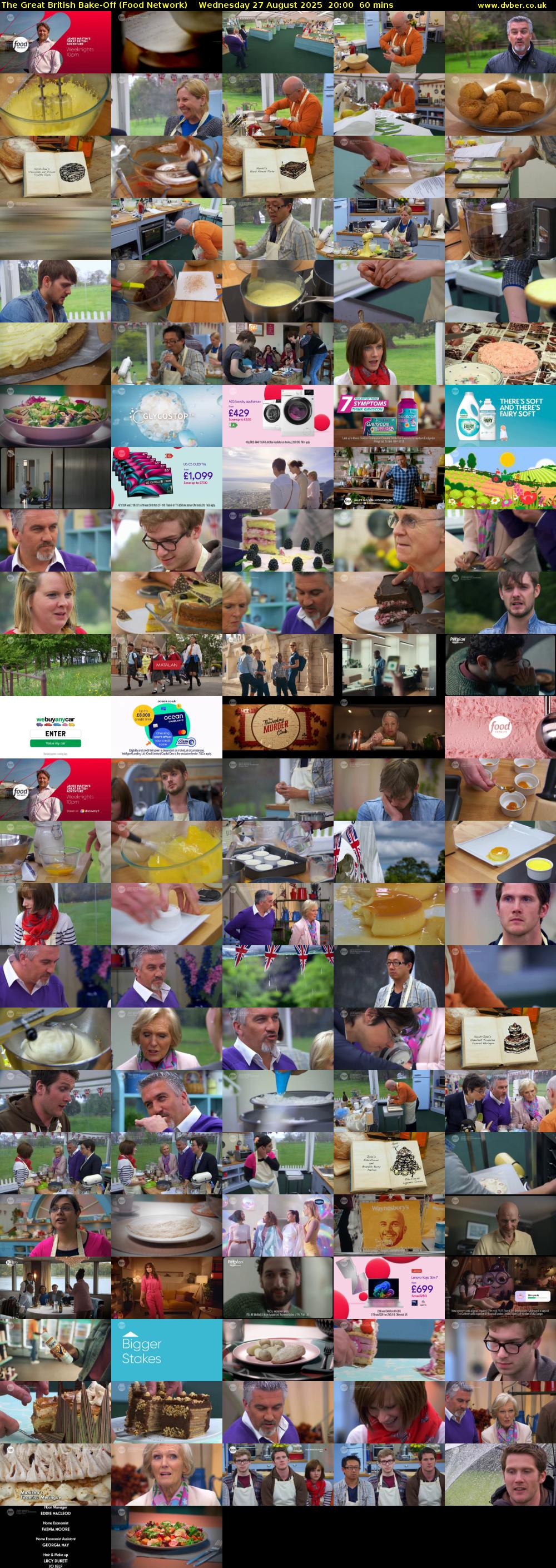The Great British Bake-Off (Food Network) Wednesday 27 August 2025 20:00 - 21:00