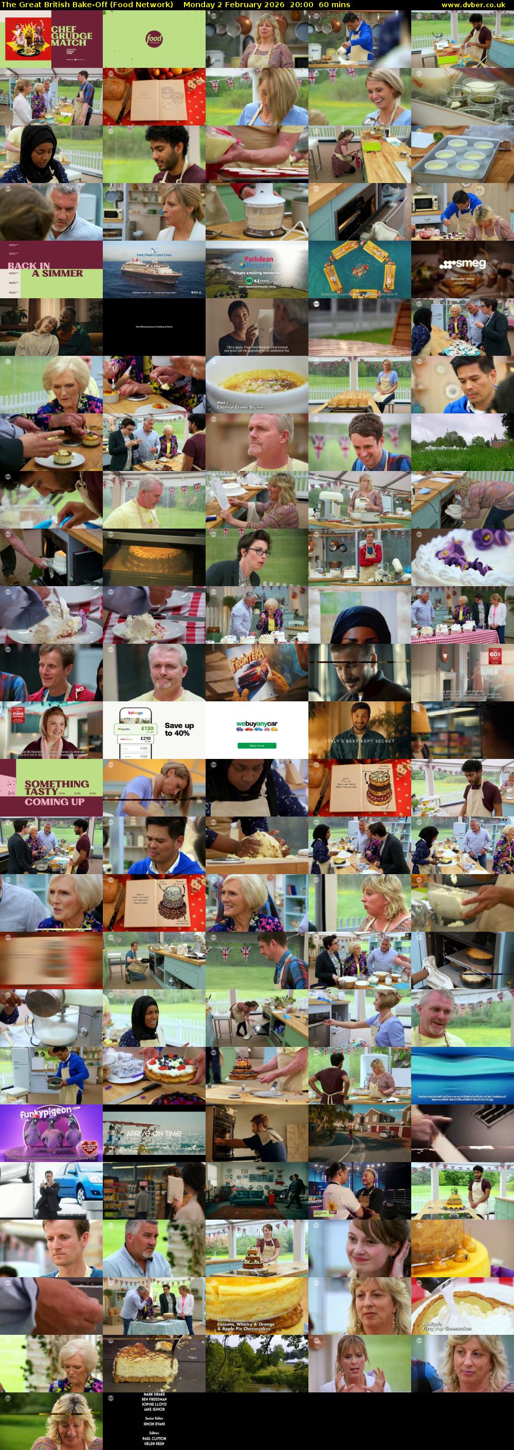 The Great British Bake-Off (Food Network) Monday 2 February 2026 20:00 - 21:00