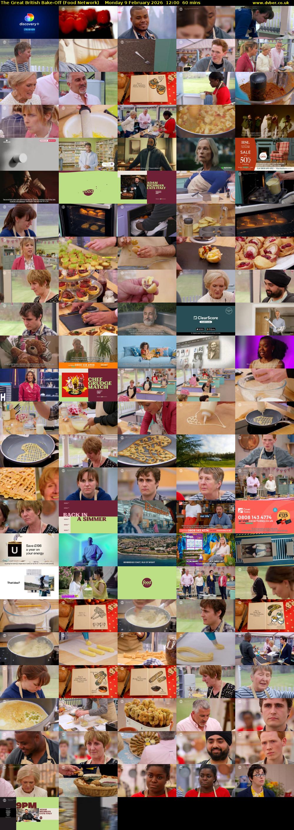 The Great British Bake-Off (Food Network) Monday 9 February 2026 12:00 - 13:00