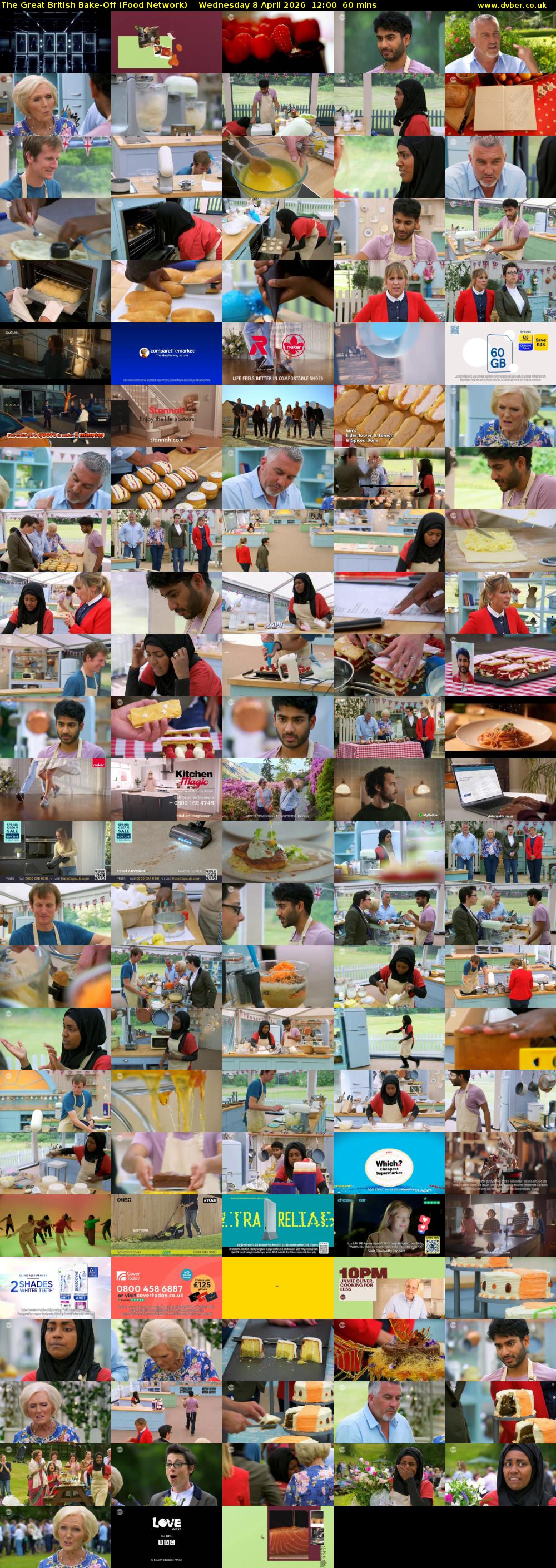 The Great British Bake-Off (Food Network) Wednesday 8 April 2026 12:00 - 13:00