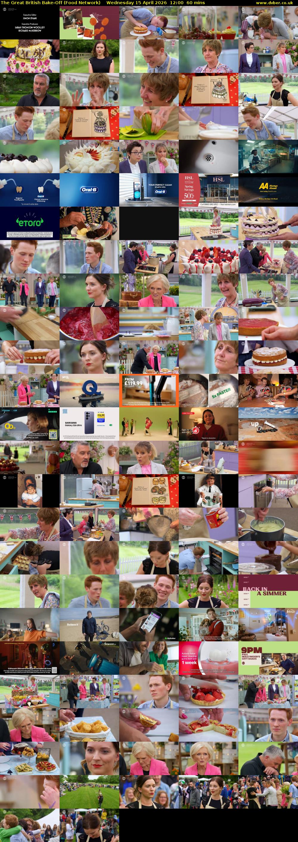 The Great British Bake-Off (Food Network) Wednesday 15 April 2026 12:00 - 13:00