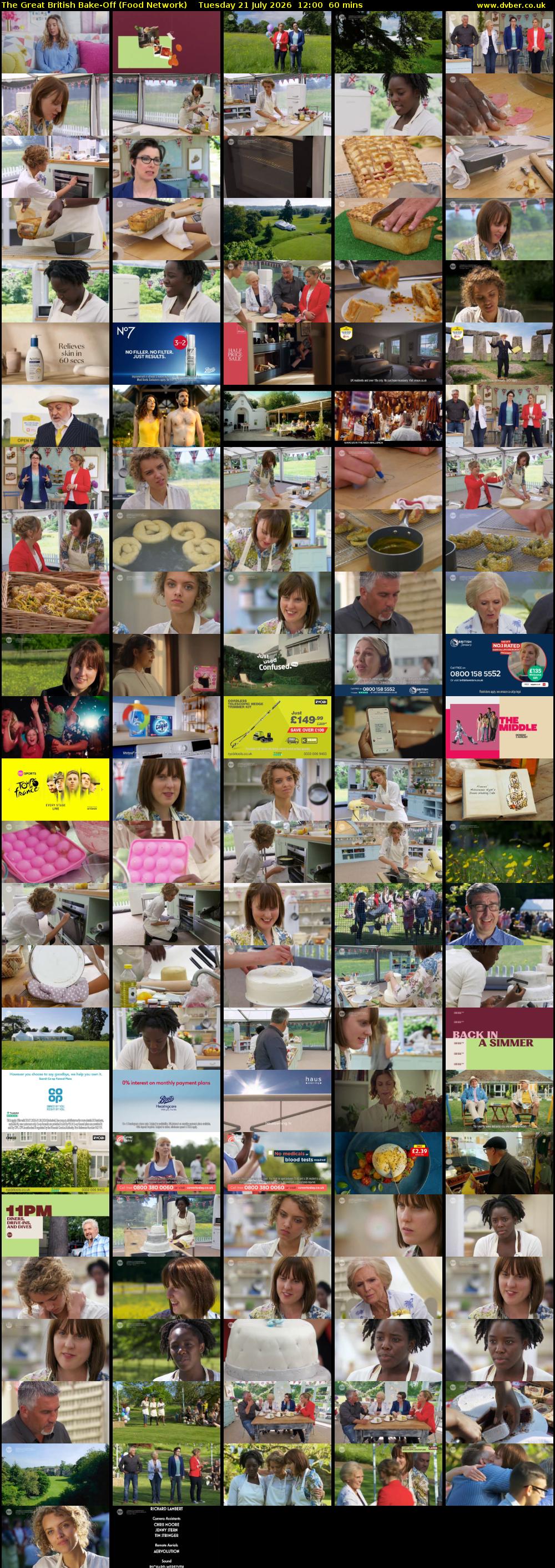 The Great British Bake-Off (Food Network) Tuesday 21 July 2026 12:00 - 13:00