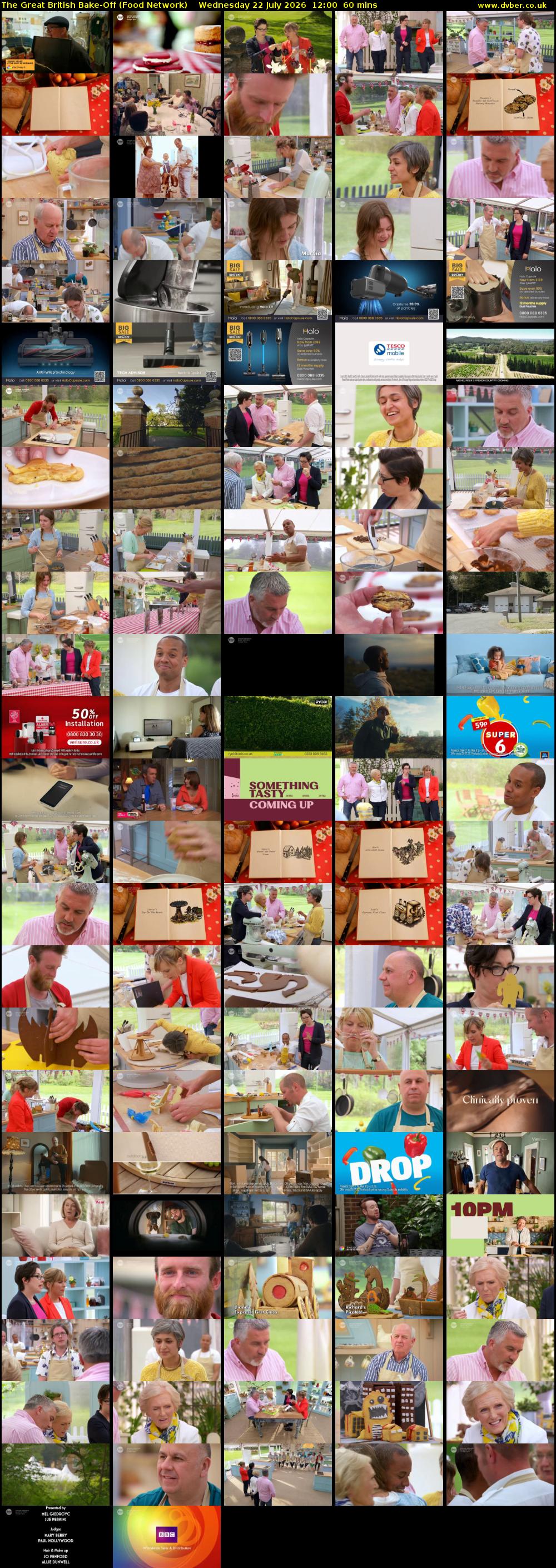 The Great British Bake-Off (Food Network) Wednesday 22 July 2026 12:00 - 13:00