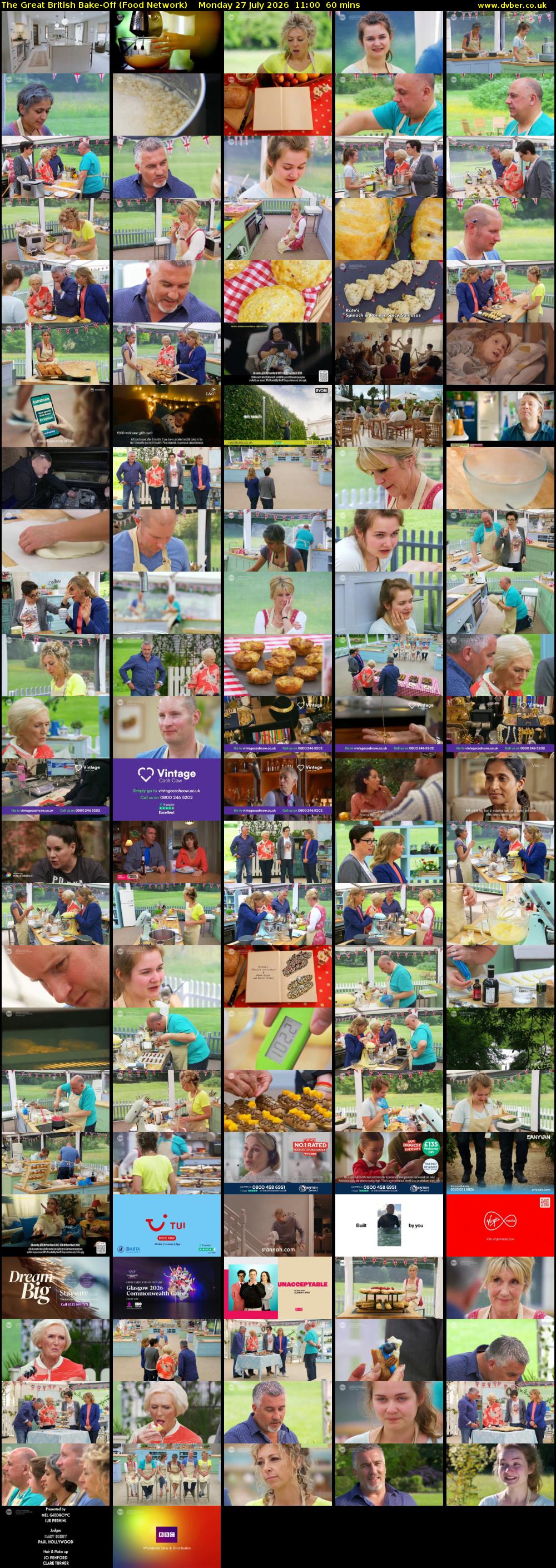 The Great British Bake-Off (Food Network) Monday 27 July 2026 11:00 - 12:00