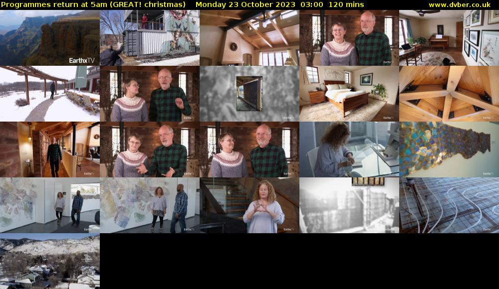 Programmes return at 5am (GREAT! christmas) Monday 23 October 2023 03:00 - 05:00