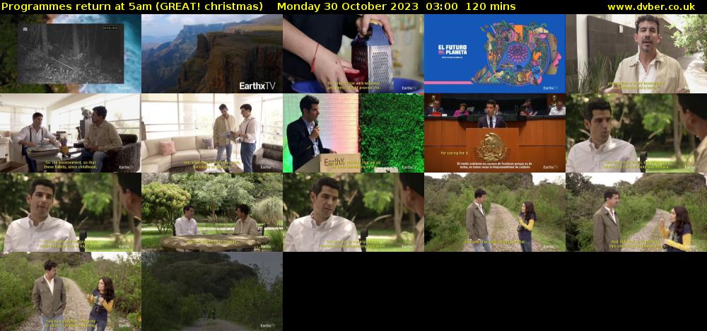 Programmes return at 5am (GREAT! christmas) Monday 30 October 2023 03:00 - 05:00