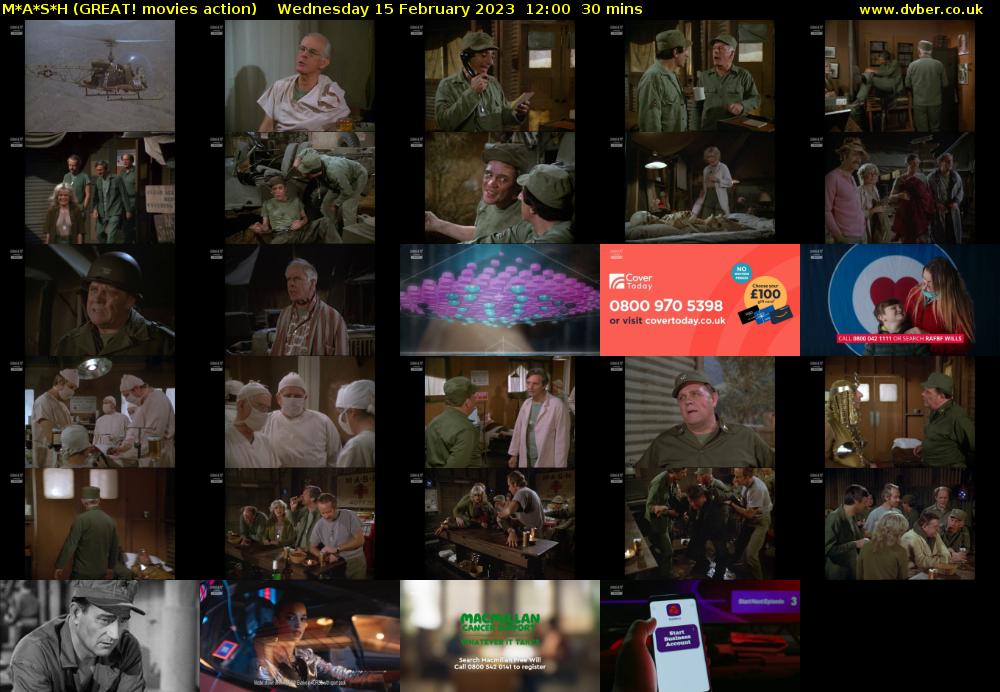 M*A*S*H (GREAT! movies action) Wednesday 15 February 2023 12:00 - 12:30