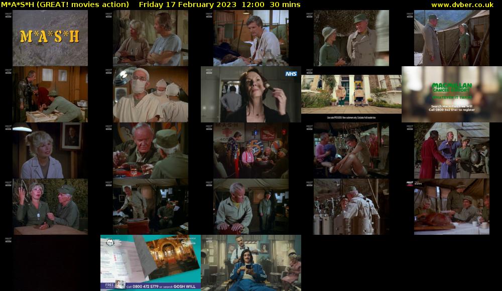 M*A*S*H (GREAT! movies action) Friday 17 February 2023 12:00 - 12:30