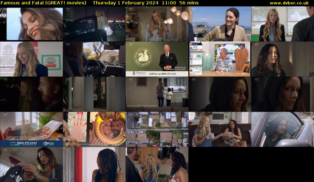 Famous And Fatal (GREAT! movies) Thursday 1 February 2024 11:00 - 11:56