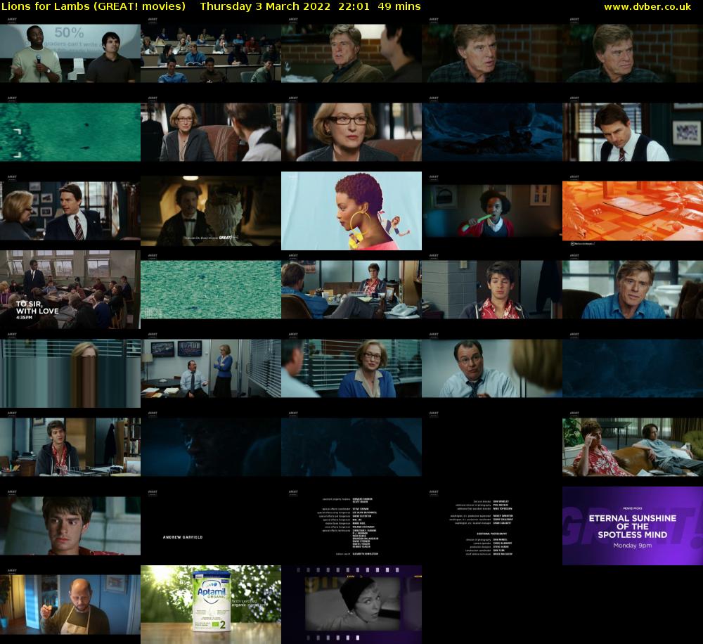 Lions for Lambs (GREAT! movies) Thursday 3 March 2022 22:01 - 22:50