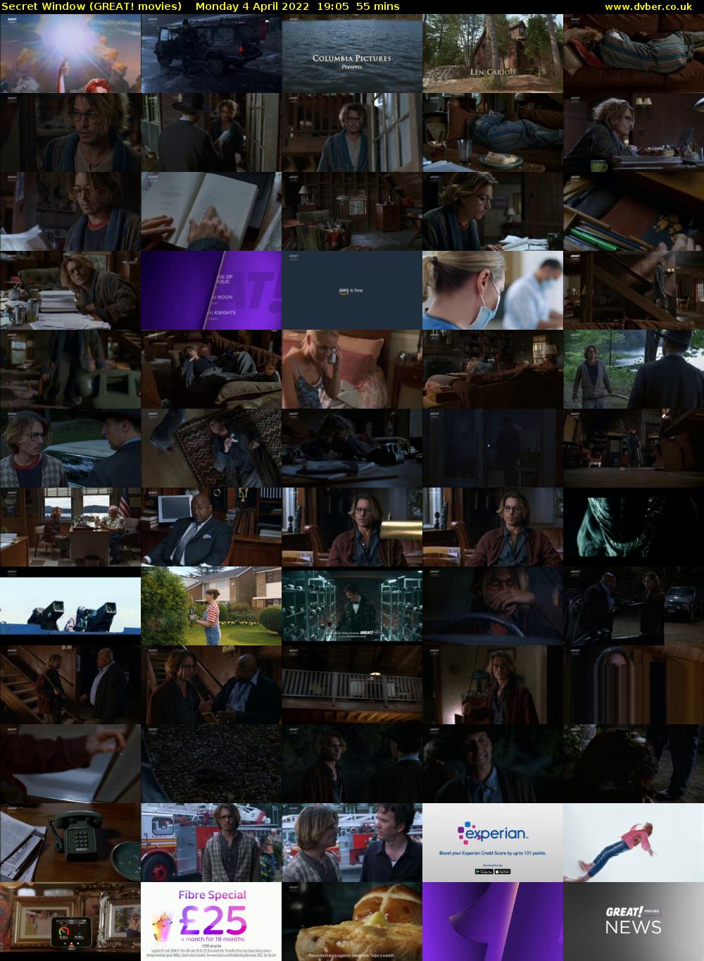 Secret Window (GREAT! movies) Monday 4 April 2022 19:05 - 20:00
