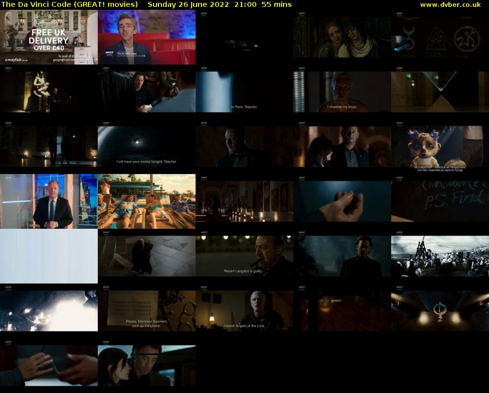 The Da Vinci Code (GREAT! movies) Sunday 26 June 2022 21:00 - 21:55
